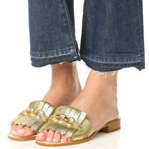 Kate Spade brie gold tumbled leather w/gold metallic chain open toe sandals